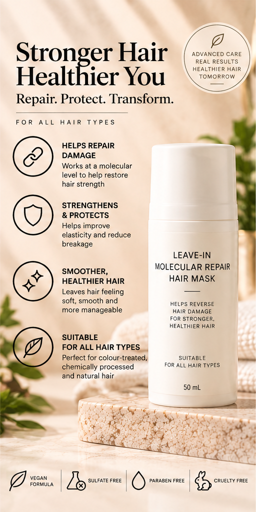 BeautySift editorial illustration of leave-in molecular repair hair mask 50 mL