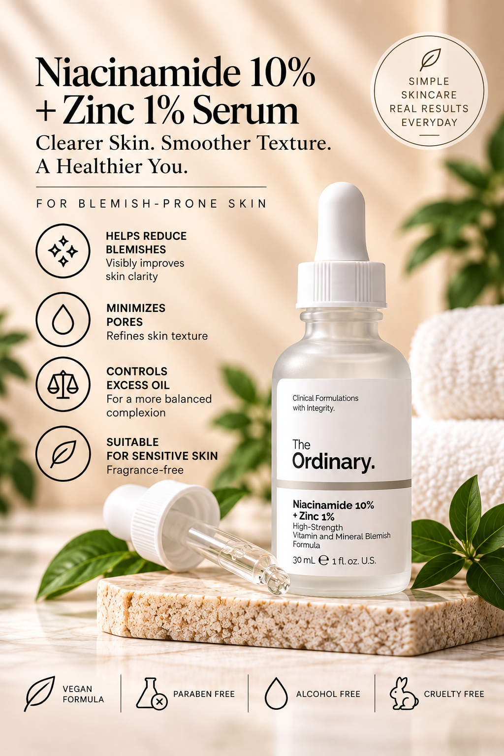 BeautySift editorial illustration of Niacinamide 10% + Zinc 1% serum 30 mL