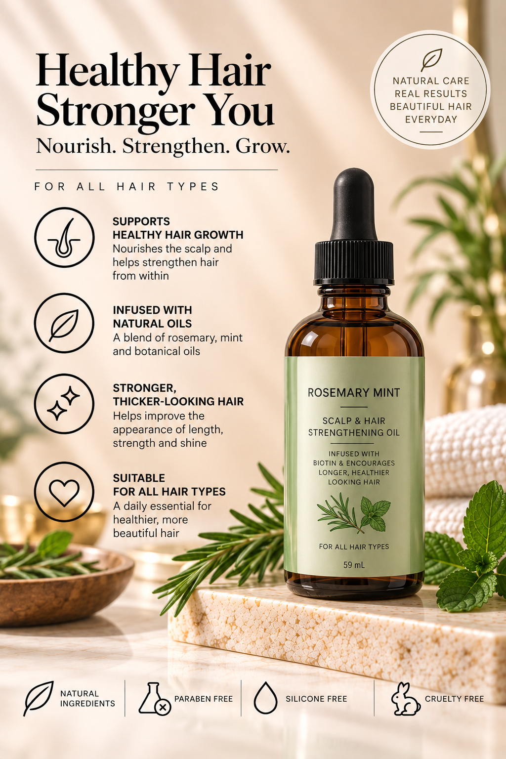 BeautySift editorial illustration Rosemary Mint Scalp and Hair Strengthening Oil 59 mL